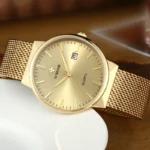 2022 Fashion Wwoor Top Brand Men Simple Slim Watches Luxury Gold Steel Mesh Ultra Thin Waterproof Date Wrist Watch Golden Clock