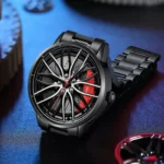 Car Watches For Men,Waterproof Stainless Steel Quartz Wrist Watch Sports Men’s Watches With Car Wheel Rim Hub Design - Image 2