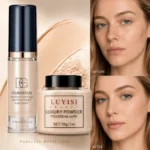 Facial Makeup Set:1pc Matte Loose Powder+1pc Waterproof Fundation,High-Coverage,Long-Lasting,Oil Control,Creat Natural Looks. - Image 2
