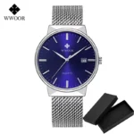 2022 Fashion Wwoor Top Brand Men Simple Slim Watches Luxury Gold Steel Mesh Ultra Thin Waterproof Date Wrist Watch Golden Clock - Image 7