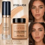 Facial Makeup Set:1pc Matte Loose Powder+1pc Waterproof Fundation,High-Coverage,Long-Lasting,Oil Control,Creat Natural Looks. - Image 9
