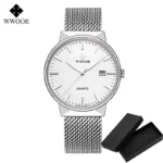2022 Fashion Wwoor Top Brand Men Simple Slim Watches Luxury Gold Steel Mesh Ultra Thin Waterproof Date Wrist Watch Golden Clock - Image 10