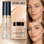 Facial Makeup Set:1pc Matte Loose Powder+1pc Waterproof Fundation,High-Coverage,Long-Lasting,Oil Control,Creat Natural Looks. - Image 13