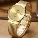 2022 Fashion Wwoor Top Brand Men Simple Slim Watches Luxury Gold Steel Mesh Ultra Thin Waterproof Date Wrist Watch Golden Clock - Image 3