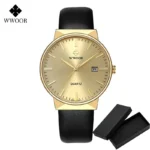 2022 Fashion Wwoor Top Brand Men Simple Slim Watches Luxury Gold Steel Mesh Ultra Thin Waterproof Date Wrist Watch Golden Clock - Image 9