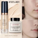 Facial Makeup Set:1pc Matte Loose Powder+1pc Waterproof Fundation,High-Coverage,Long-Lasting,Oil Control,Creat Natural Looks. - Image 10