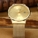 2022 Fashion Wwoor Top Brand Men Simple Slim Watches Luxury Gold Steel Mesh Ultra Thin Waterproof Date Wrist Watch Golden Clock - Image 2